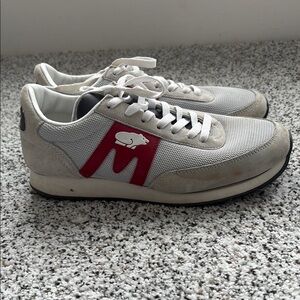 Unisex Gray and Red Retro-Inspired Sneakers with Suede Accents